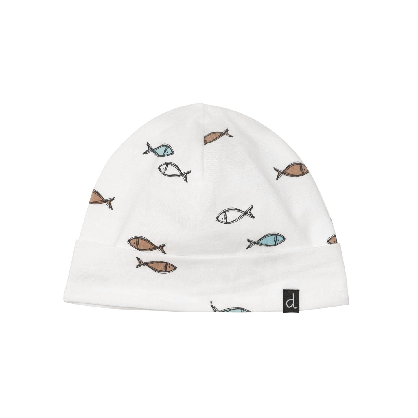 Organic Cotton Hat & Bib Set White Fish Print Accessories Deux par Deux 