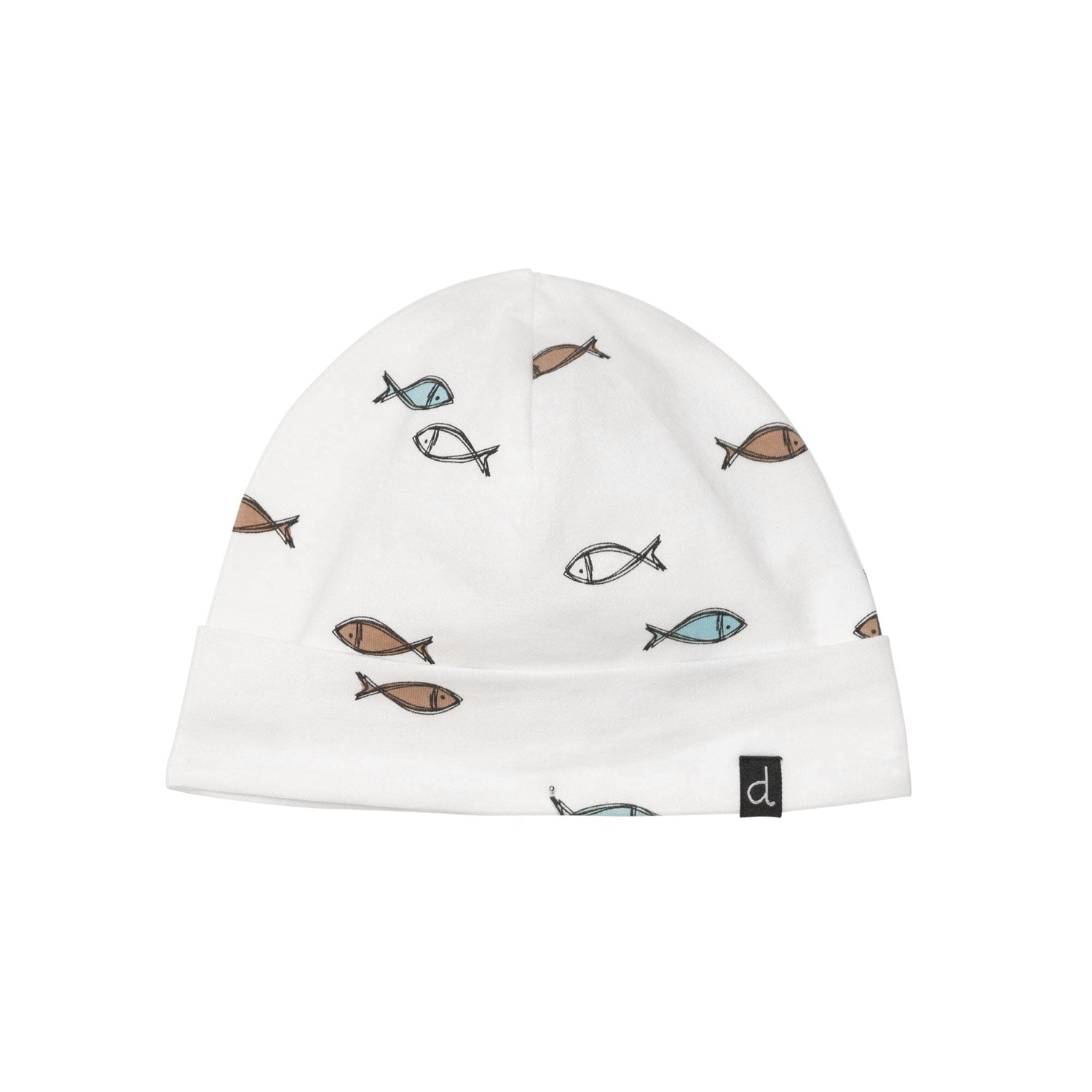 Organic Cotton Hat & Bib Set White Fish Print Accessories Deux par Deux 