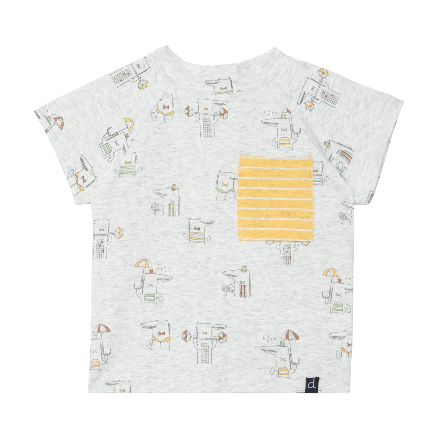 Organic Cotton Printed Top & Short Set Heather Beige Alligator With Yellow - E30D11_082