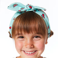 Organic Cotton Printed Knotted Headband Aqua Cherry - E30FHB_045