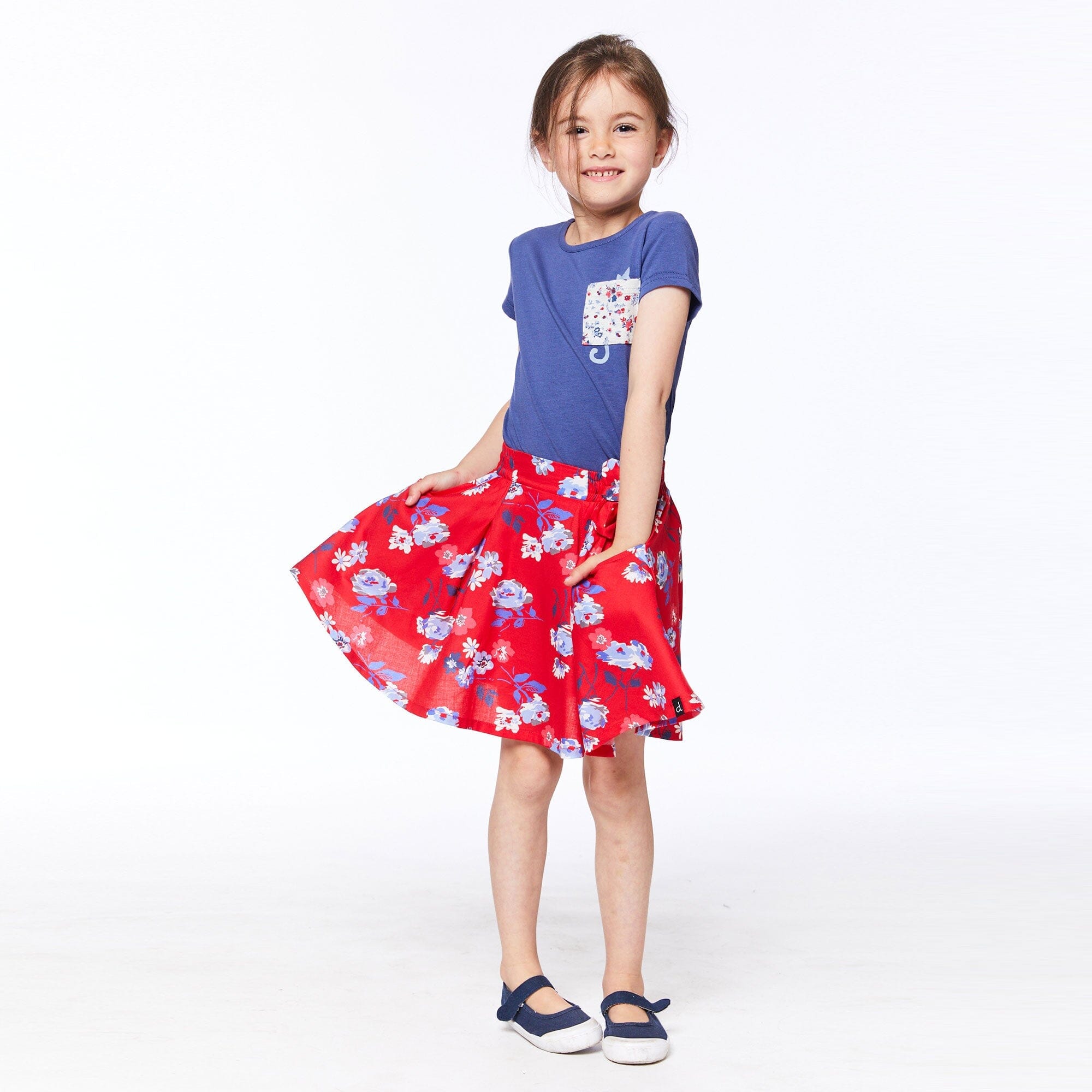 Printed Skort With Bow Red Flowers - E30G80_051