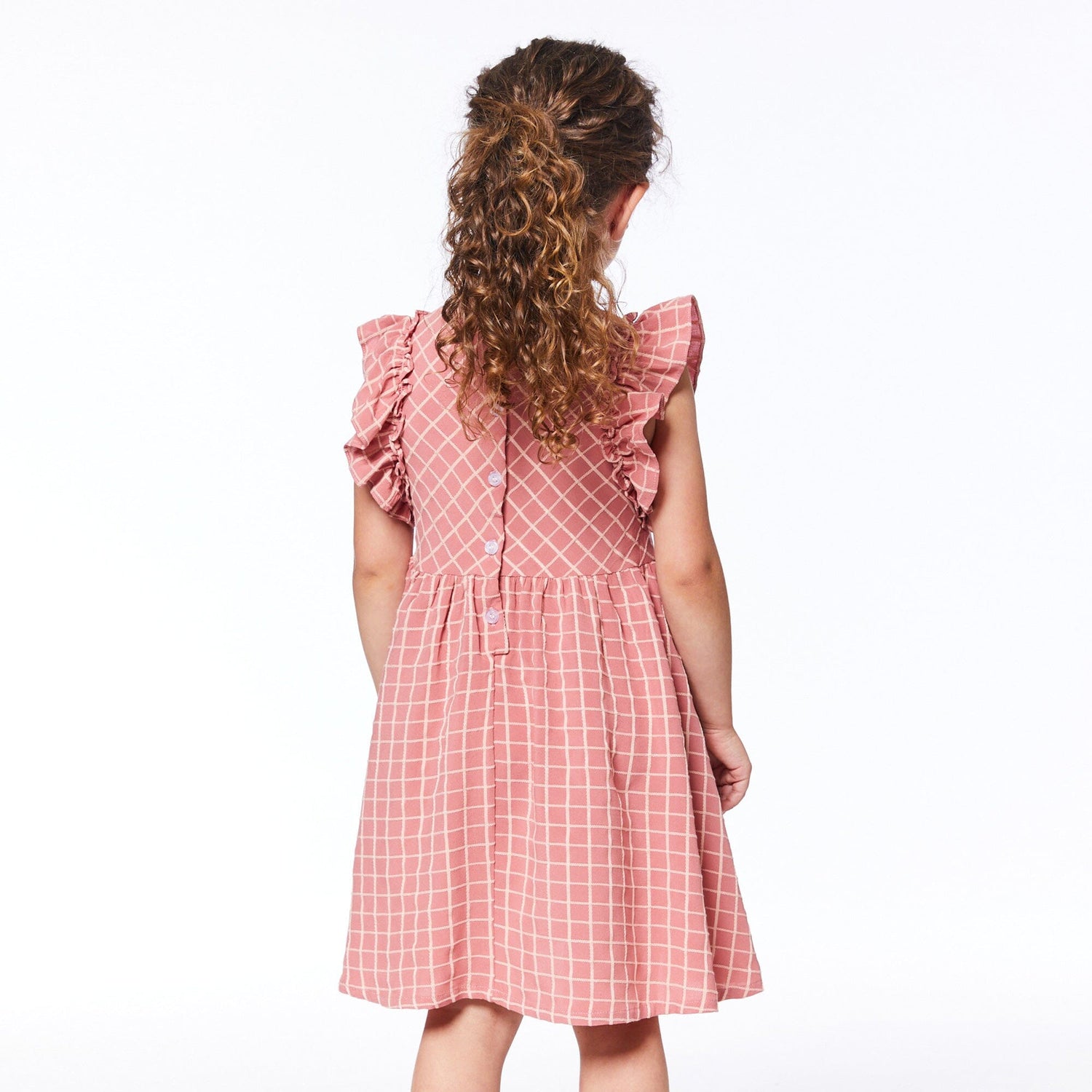 Plaid Dress With Ruffle Sleeves Cinnamon Pink - E30H90_091