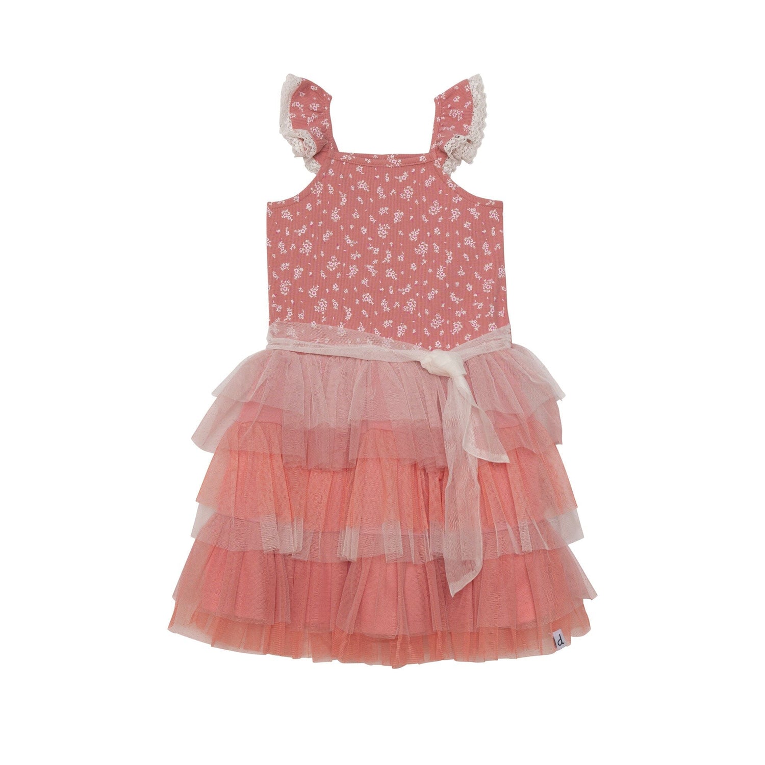 Printed Sleeveless Dress With Ruffle Cinnamon Pink Little Flowers - E30H93_000