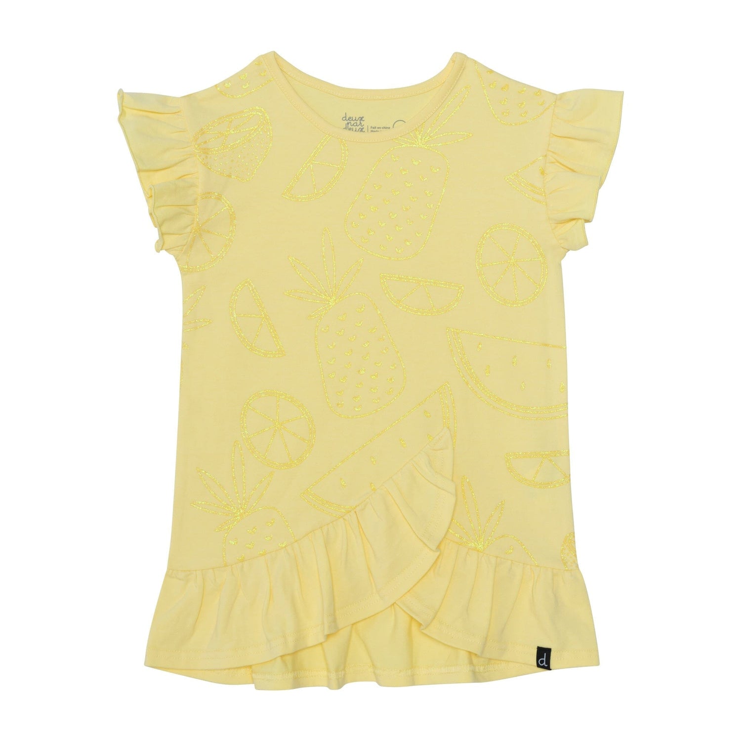 Organic Cotton Short Sleeve Glitter Graphic Tunic With Frill Yellow - E30I75_222