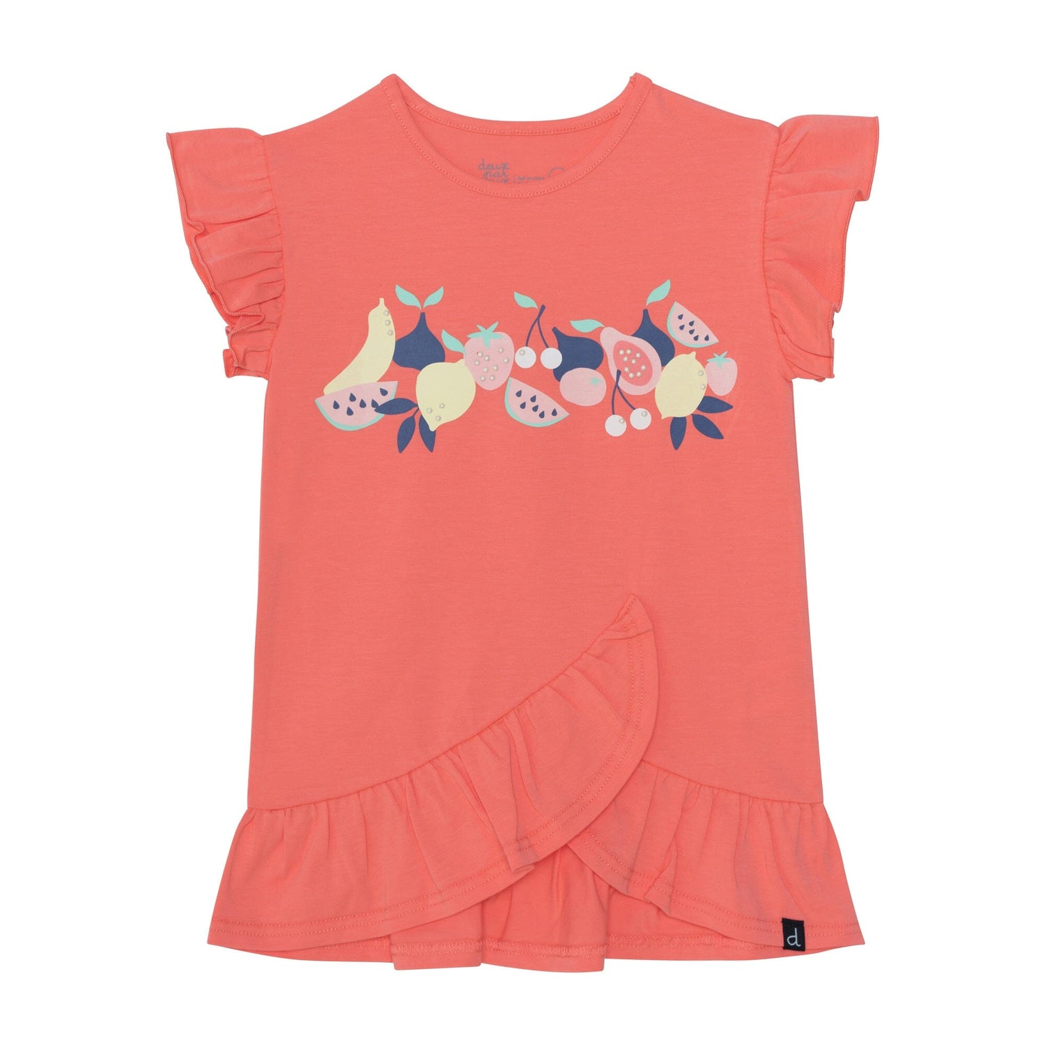 Organic Cotton Short Sleeve Graphic Tunic With Frill Coral - E30I75_826