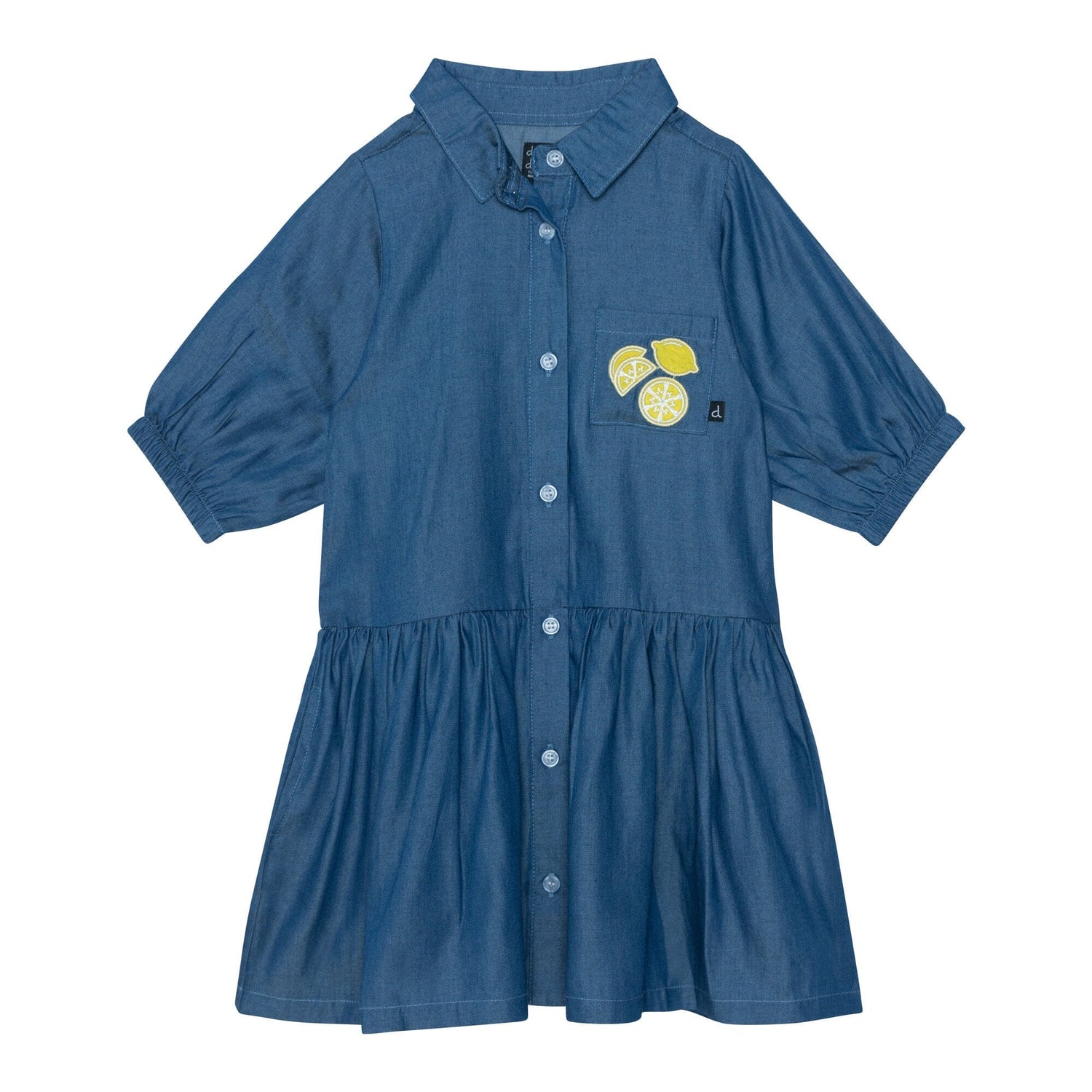 3/4 Sleeve Dress With Pocket Blue Chambray - E30I92_098