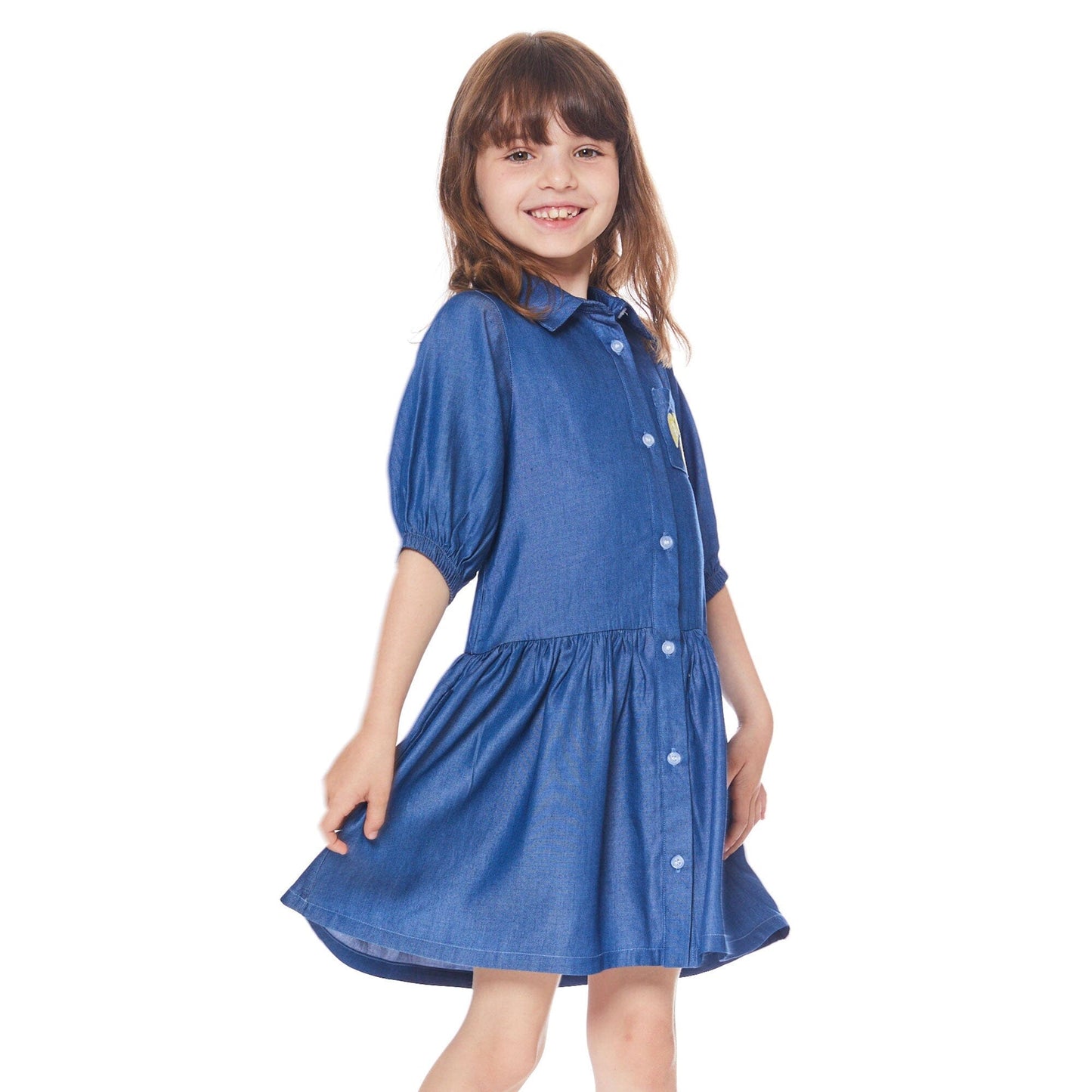 3/4 Sleeve Dress With Pocket Blue Chambray - E30I92_098