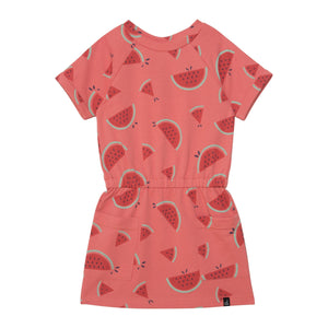 Printed French Terry Short Sleeve Raglan Dress Coral Watermelon - E30I94_078