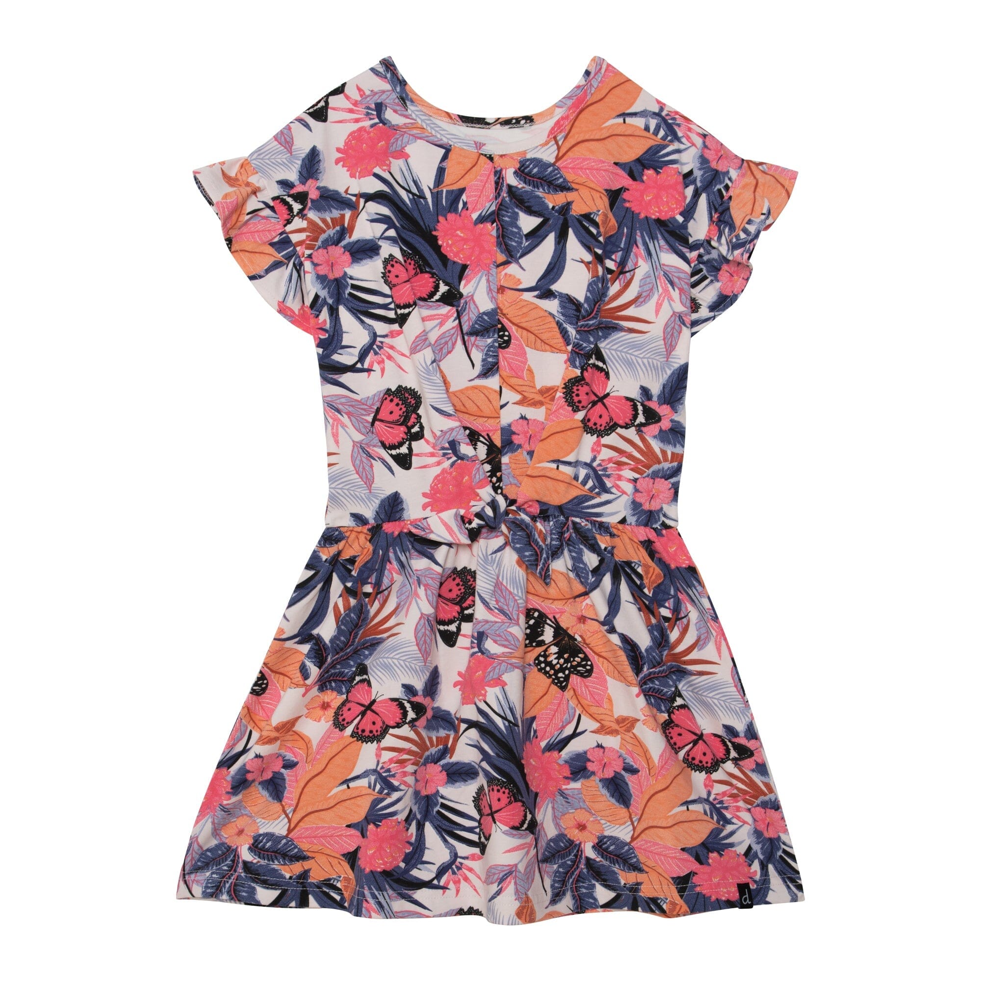 Organic Cotton Printed Short Sleeve Dress Pink & Blue Butterfly - E30K90_054