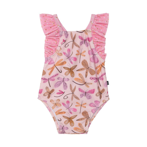 Printed One Piece Swimsuit Pink Dragonflies - E30NG30_000