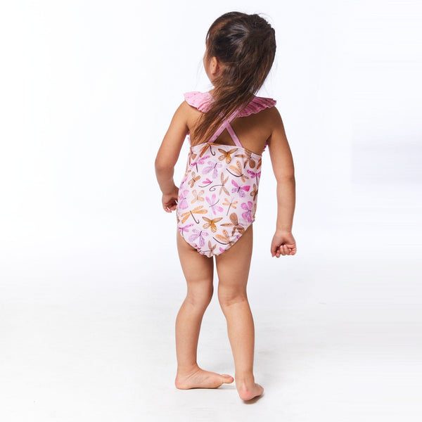 Printed One Piece Swimsuit Pink Dragonflies - E30NG30_000