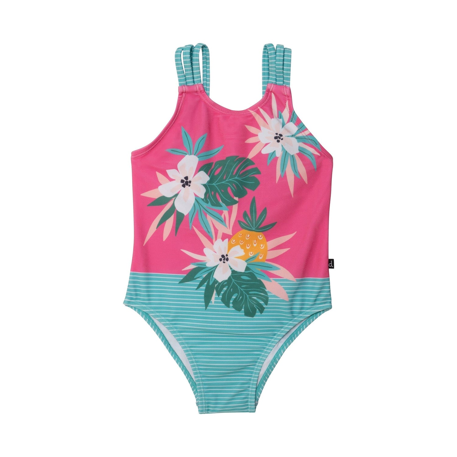 Printed One Piece Swimsuit Pink & Green Tropical Flowers - E30NG51_000