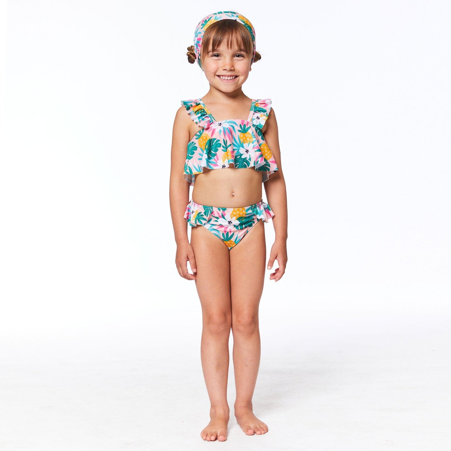 Printed Two Piece Swimsuit Light Pink Tropical Flowers - E30NG52_000