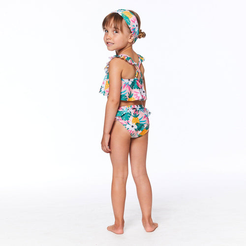 Printed Two Piece Swimsuit Light Pink Tropical Flowers - E30NG52_000