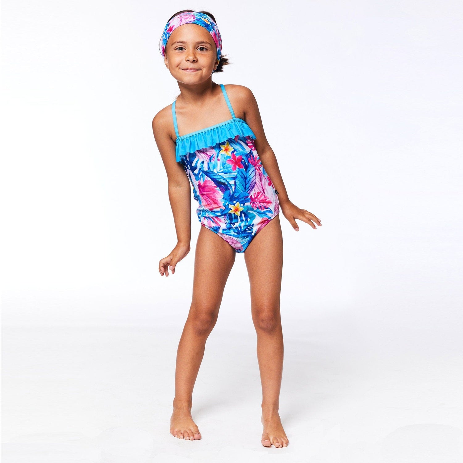 Printed One Piece Swimsuit Blue Tropical - E30NG71_000