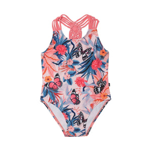Printed One Piece Swimsuit Pink & Blue Butterflies - E30NG81_000