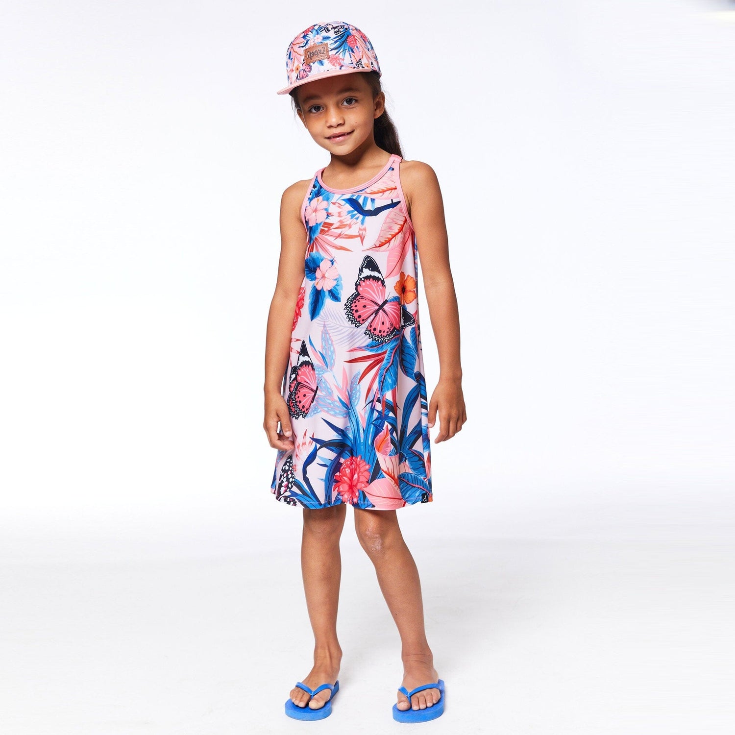 Printed Beach Dress Pink & Blue Butterflies - E30NG89_000