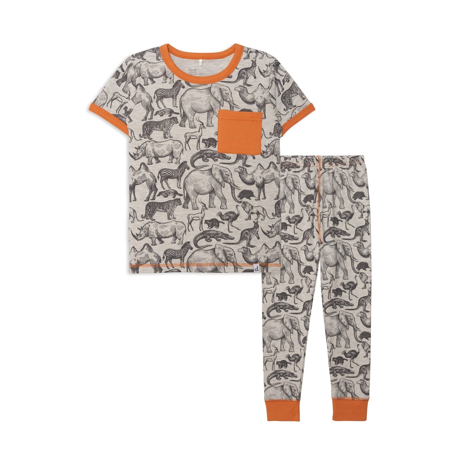Organic Cotton Two Piece Printed Pajama Set Grey Mix Safari - E30PB11_041