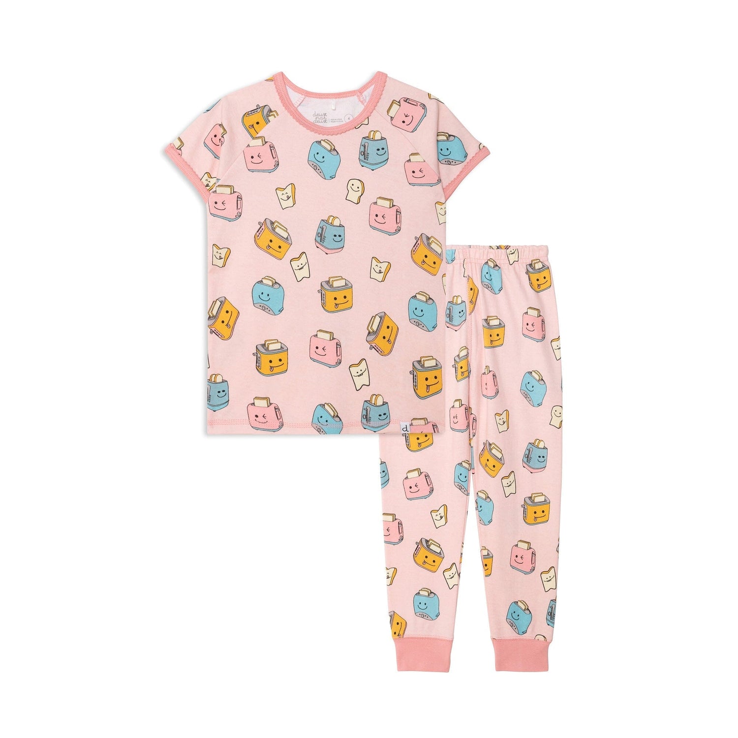 Organic Cotton Two Piece Printed Pajama Set Pink Toasters - E30PG12_031