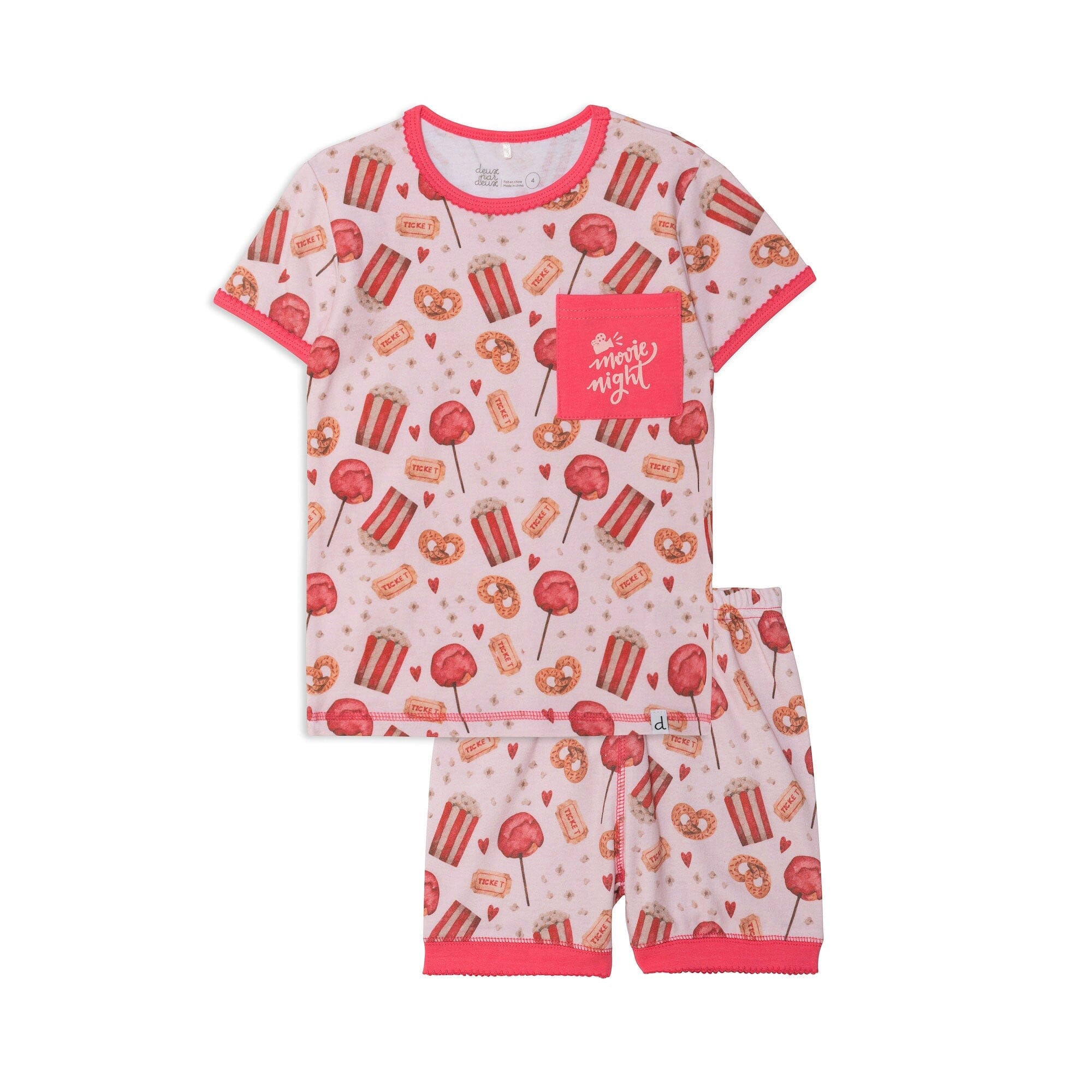 Organic Cotton Two Piece Short Pajama Set Light Pink Popcorn & Lollipop Print - E30PG15_032