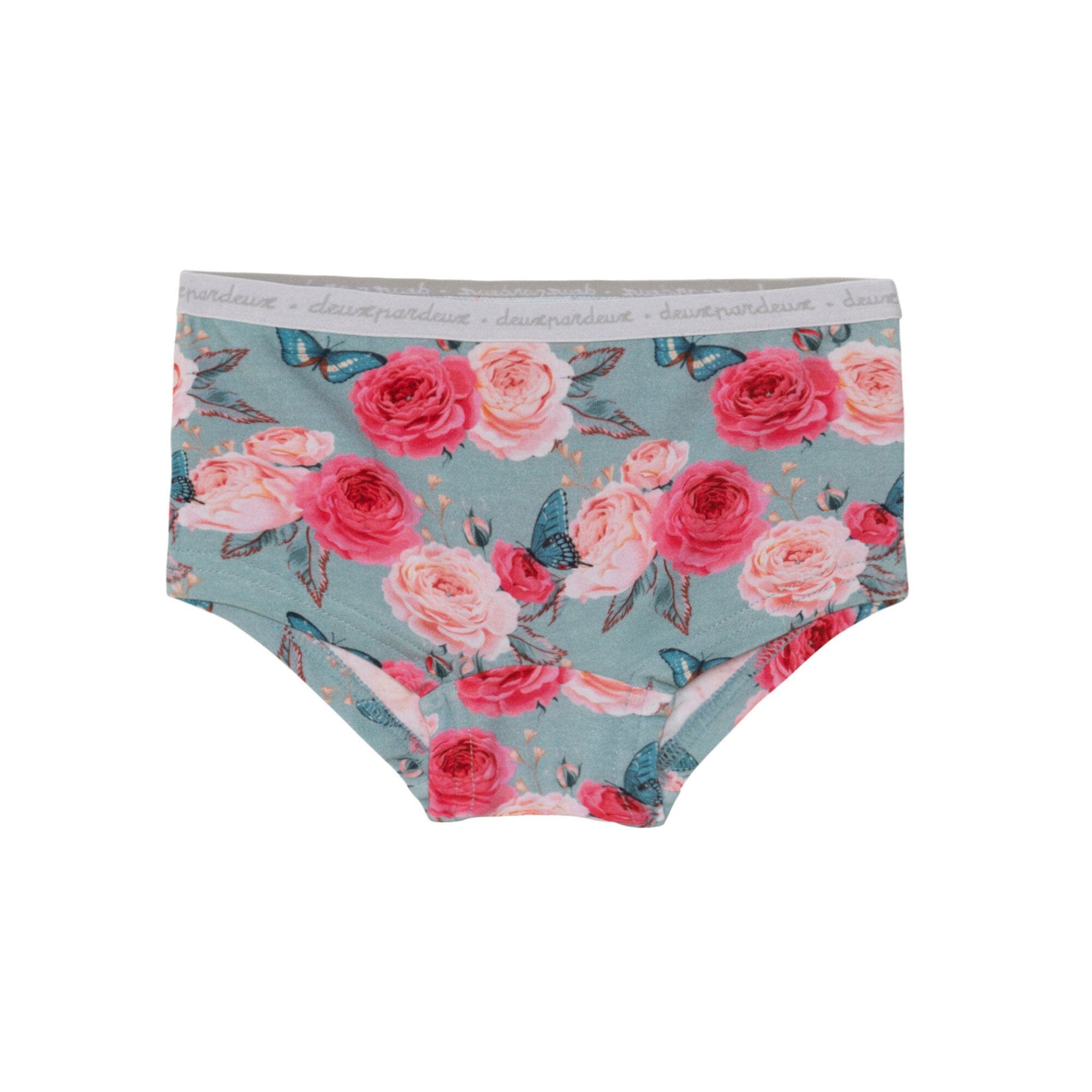 Printed Boyshort Pantie Blue Roses & Butterflies Underwear Deux par Deux 