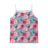 Camisole bleue avec imprimé de roses et de papillons