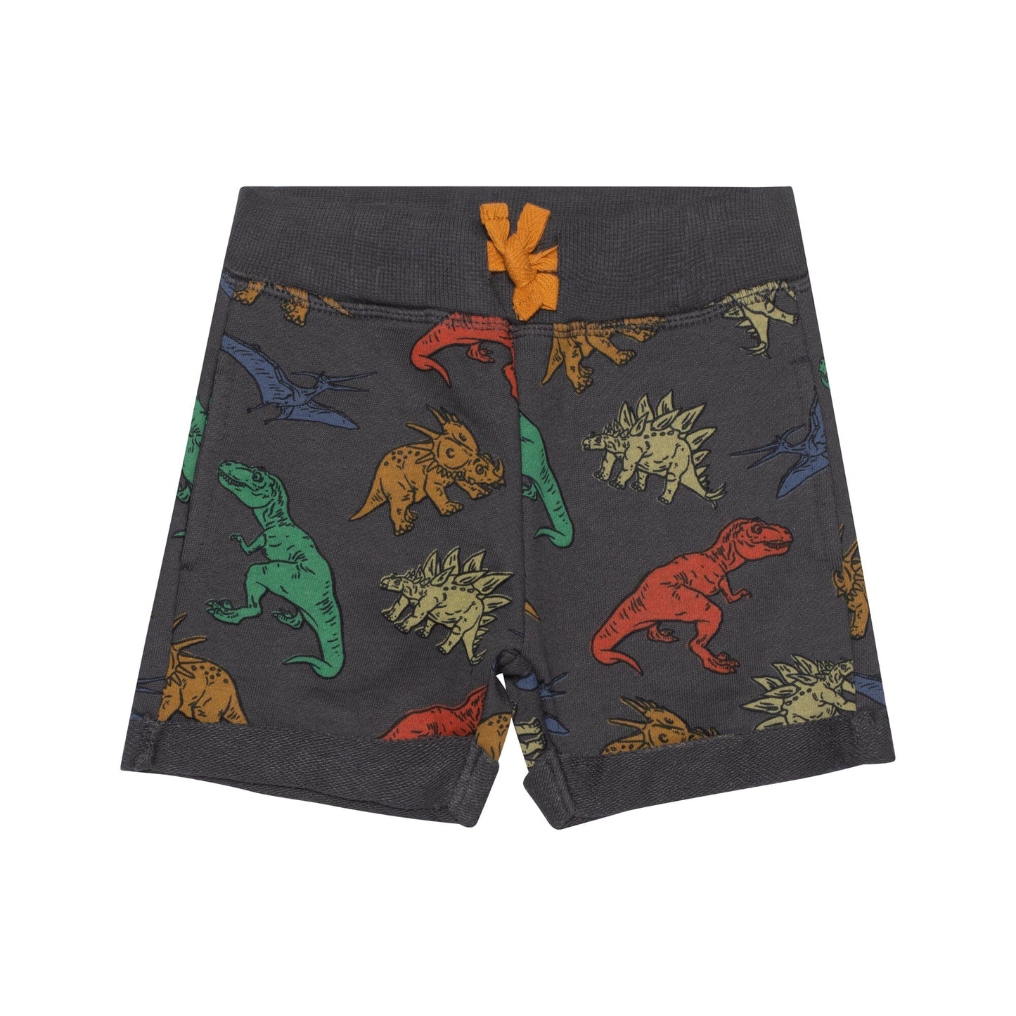 Printed French Terry Short Charcoal Grey Multicolor Dinosaurs - E30S26_090