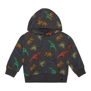 Printed French Terry Top With Hood Charcoal Grey Multicolor Dinosaurs - E30S30_090