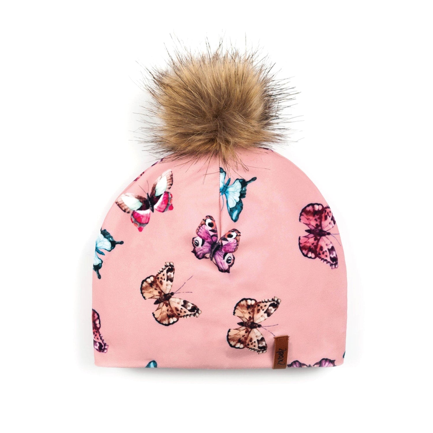 Printed Detachable Pompom Hat Pink Watercolor Butterflies - E30W20_003