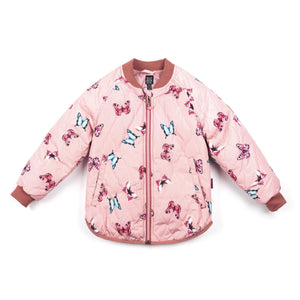 Printed Quilted Jacket Pink Watercolor Butterflies - E30W47_003