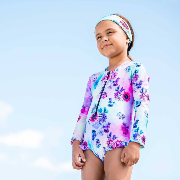 Printed One Piece Rashguard Multicolor Flowers - E30X11_088