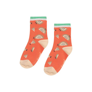 Jacquard Socks Coral Orange Fruits Print - E30YGS_826