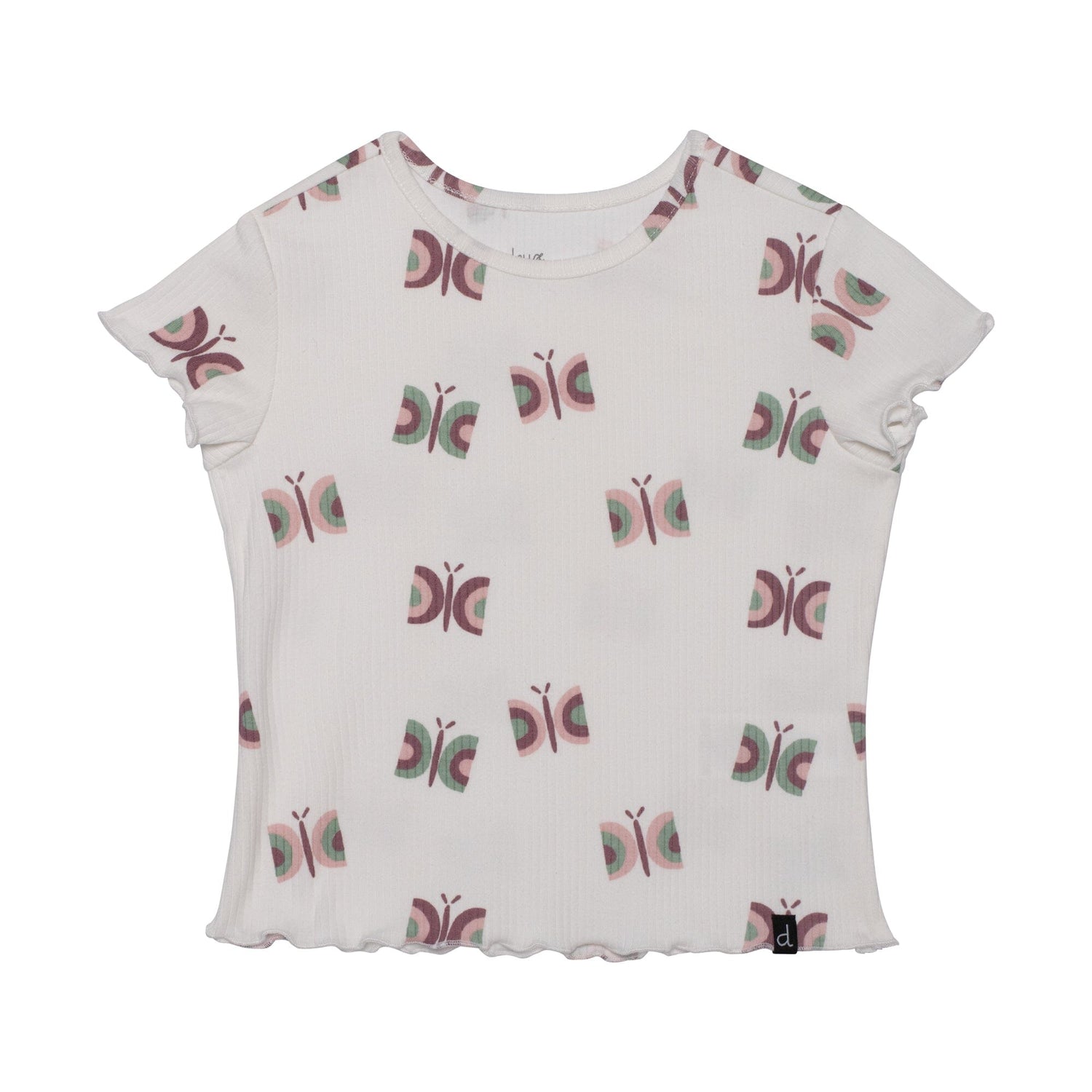 Printed Short Sleeve Tee Off White Butterflies - E30YM70_072